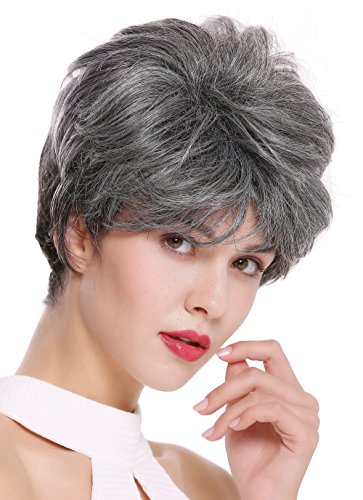 WIG ME UP - DW2461-DF1202 Lady Gents Man Quality Wig short teased voluminous dark gray mix streaked, Silver gray-black (DF1202)