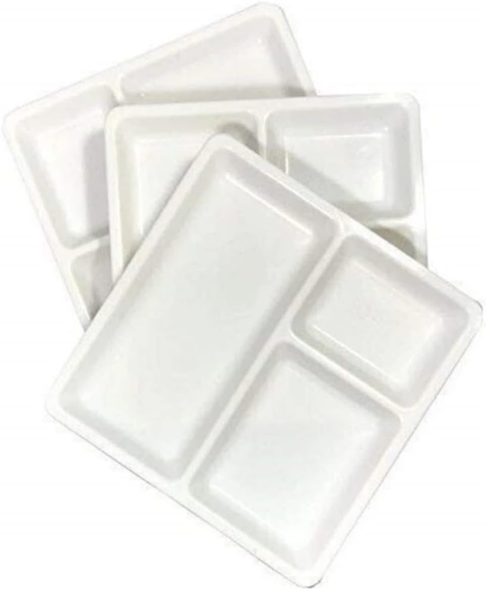Square Pav Bhaji 3-Compartment Black Serving Plates (Set of 4) – Attractive and Decorative Snack Plates for Pav Bhaji, Chaat & Party Serving (White Color)