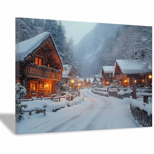 Peinture murale fleurie de Noël paysage d'hiver avec cadre haut de gamme