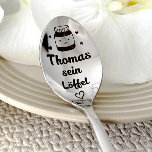 Personalisierter Löffel mit Gravur und Nutella Mini 15g Edelstahl Silber 15 cm Geschenk für Nutella-Liebhaber