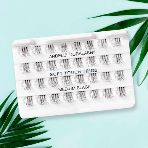 Cílios Postiços Trio Flare c/Nó Preto Médio, Pacote com 32 Trios Individuais, Fios Macios e Naturais