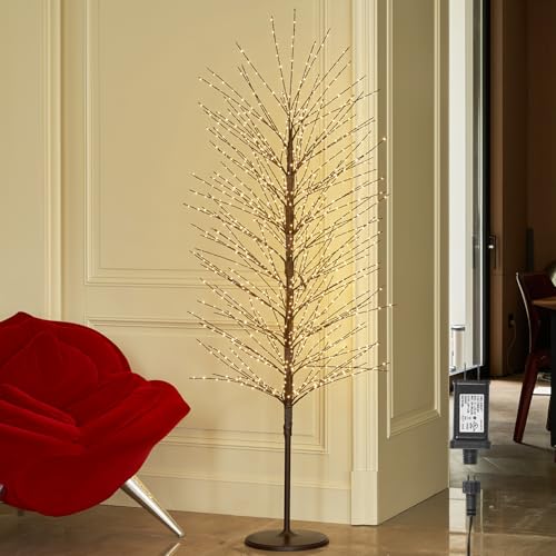 Hairui Lighted Brown Tree with Timer and Dimmer 1280L Warm White Fairy Lights 6FT, Twig Tree with Lights for Indoor Outdoor Home Christmas Winter Holidays Party Decoration