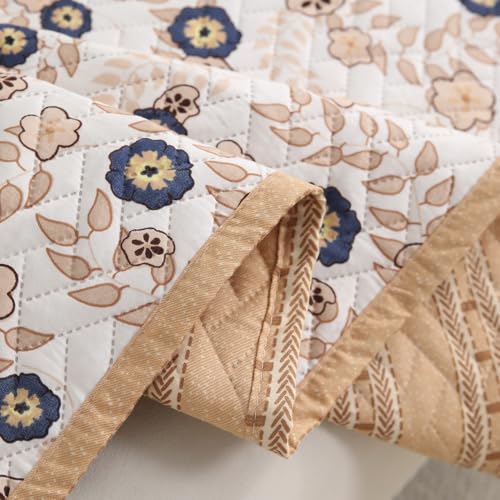 Image of HOKIPO 'HomeHues Series' Printed Quilted Sofa Cover Mat for 2 Seater Sofa, Light Peach Candytuft (IN-807-D6*1)
