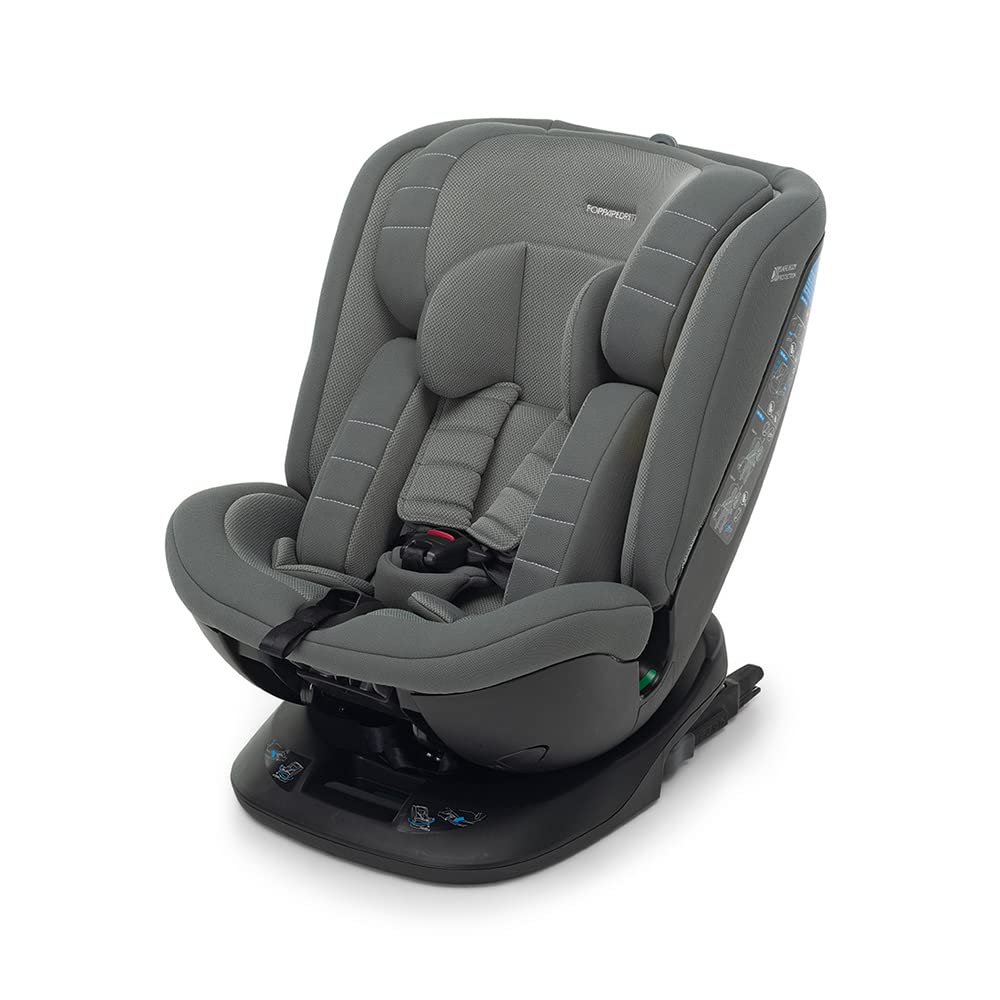 Foppapedretti Seggiolino Auto Clock I-Size, Seduta Girevole a 360°, per bambini da 40 a 150 cm di altezza, 0-12 anni, conforme ECE R129, Fissaggio Dualfix (Isofix e non), Safe Body Protection, Grigio