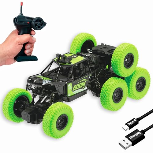 Image of Gooyo GY-97 Hi-Speed Rechargeable Remote Control Rock Crawler Car Toy | 8 Tyres Monster Truck Rock Crawler | 50 Climbing RC Car 4x4 Off-Road Car Toy | Green | in-Built Battery | Gift Box Pack