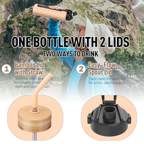Image of 24oz Glass Water Bottle with Straw and 2 Lids, Amber