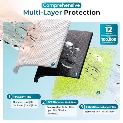 iSpring Whole House Water Filter System, Reduces Iron, Manganese, Chlorine, Sediment, Taste, and Odor, 3-Stage Iron Filter Whole House, Model: WGB32BM