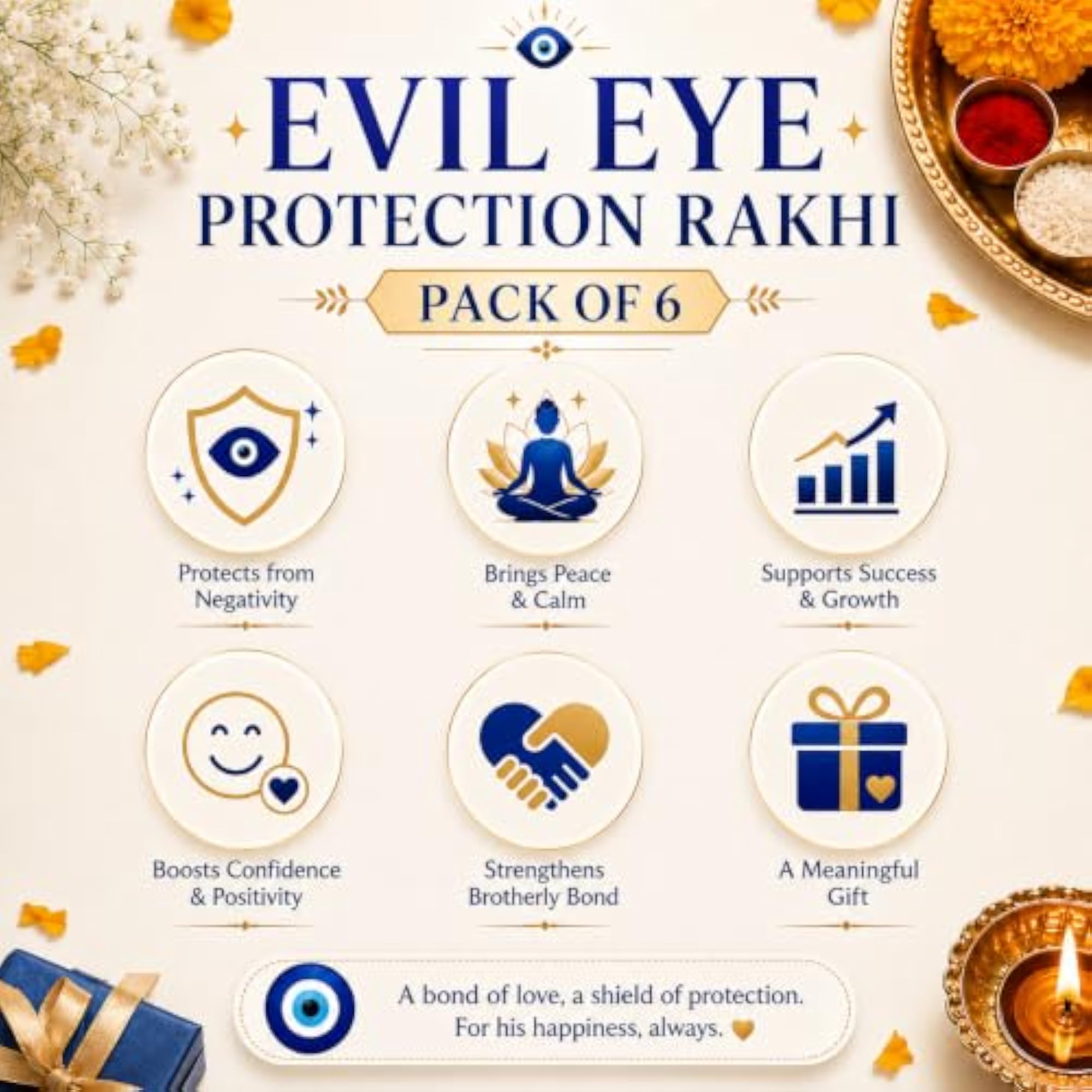 Evil Eye Protection Rakhi Set of 6 for Brother