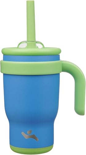 Miniatura 64 de Vaso de 14 onzas con asa lateral, botella de agua aislada con popote y tapa 2 en 1, taza de acero inoxidable, taza de café de viaje, para deportes,