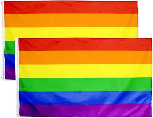 Flaglink Bandera del orgullo gay de 3 x 5 pies, bandera de arco iris, paquete de 2 Flaglink Bandera del orgullo gay de 3 x 5 pies, bandera de arco iris, paquete de 2