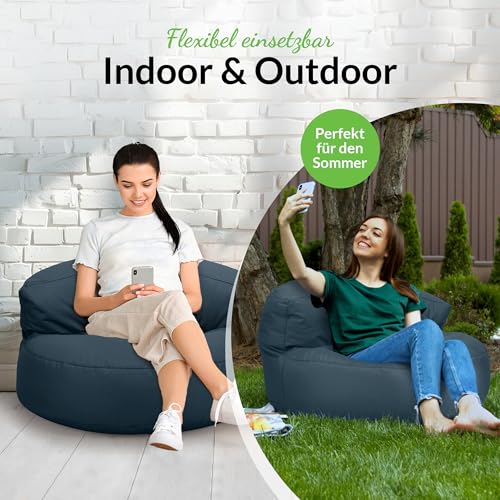 Green Bean Sitzsack Sofa mit Füllmaterial - Lounge im Sitzsack-Design 90x50cm mit ergonomischer Rückenlehne & waschbarem Bezug - Indoor und Outdoor geeignet in Dunkelblau