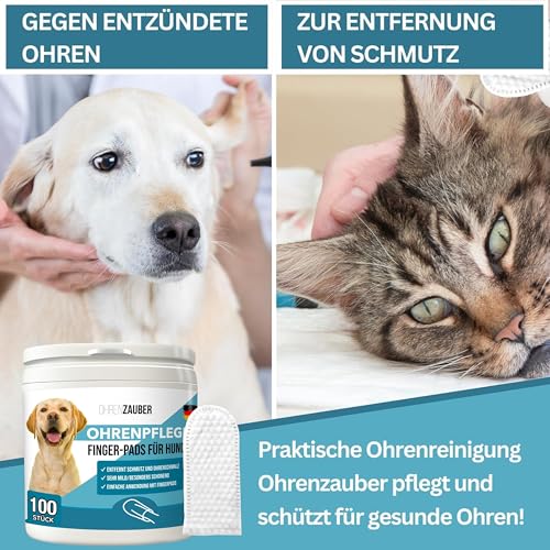 Bettersation Ohrreiniger Ohrpflege Fingerpads für Hunde & Katzen [100 Stück]- pflegt & schützt zuverlässig- Ear Wipes Ohrenreiniger Fingerlinge f. Ohrenentzündung Ohrenpflege Hygiene bei Hund Katze