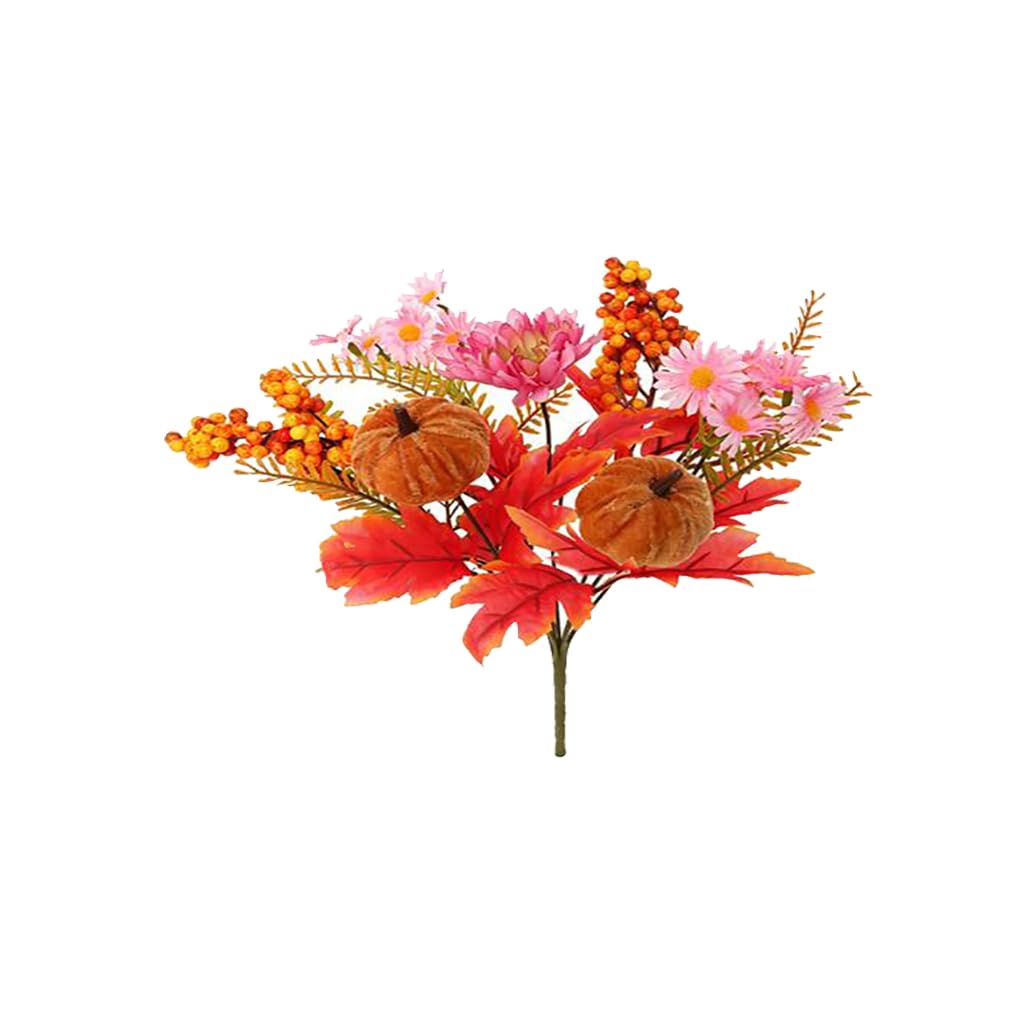 Ttiy Fall Floral Branch Artificial Pumpkin Berry Picks Handmade Maple Leaves Stems DIY Floral Arrangements for Autumn Harvest Halloween Decoration 3PCS C