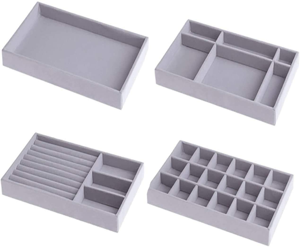 brandless_ELECDONbrandless_ELECDON Stackable Large Grid Jewellery Insert Tray Necklace Pendant Organiser with Velvet Drawer Organiser Showcase Jewelry Storage for Bracelet Necklace Earring Ring (Set of 4)