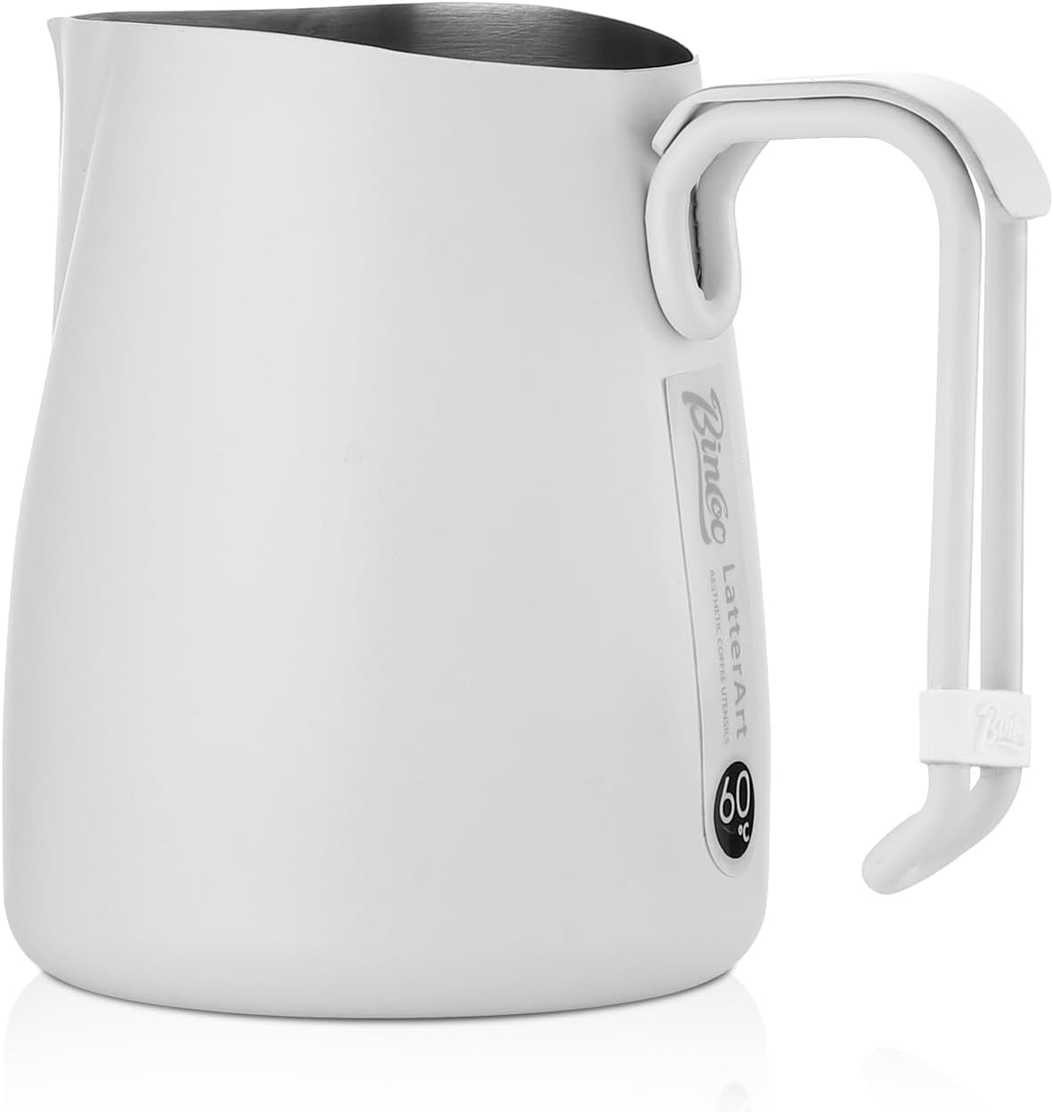 Bincoo Espresso Milk Frothing Pitcher Stainless Steel 20oz/600ML Coffee Milk Frother Cup-Milk Frothing Pitcher with Measurement Lines,Ergonomic Handle for Latte Art & Cappuccino(White)