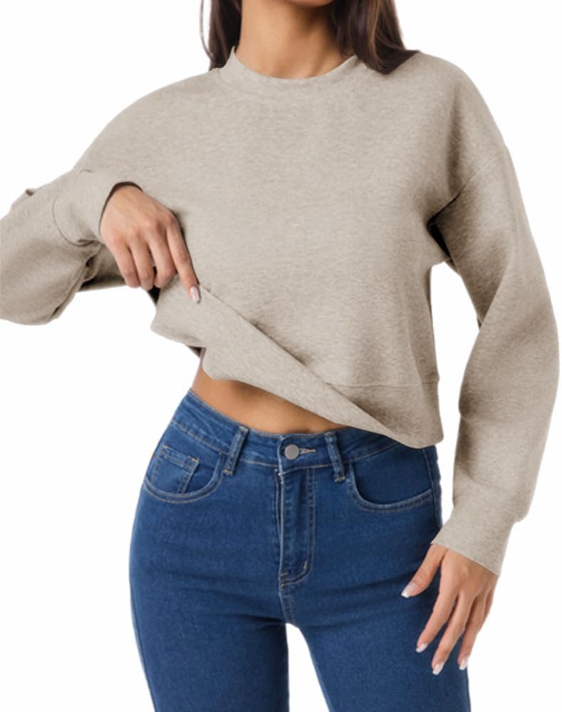 Ymoshoe Cropped Sweatshirts For Women Soft Crewneck Sweatshirt Long Sleeve Basic Fall Winter Tops 2025 - Image 2