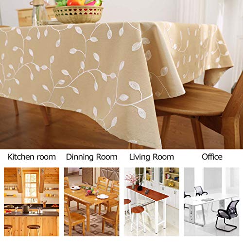 Molaxhome Table Cloths Rectangle Grey Cotton 55X86'',Leaf Embroidered Dust-Proof Tablecloths For Kitchen Dinning Table (53Wx86L, Beige) #TOP4