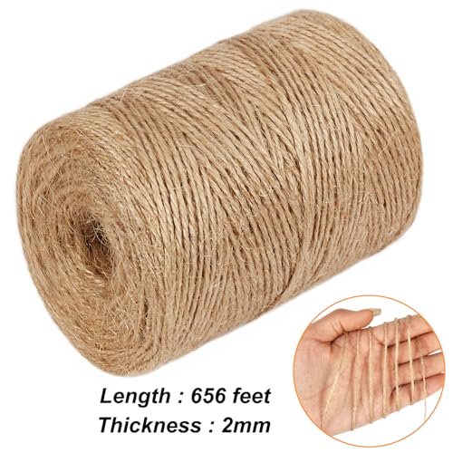 Image of Vivifying Natural Jute Twine, 656 Feet 2mm Thick Brown Twine String for Garden, Crafts, Gifts Wrapping, Packing