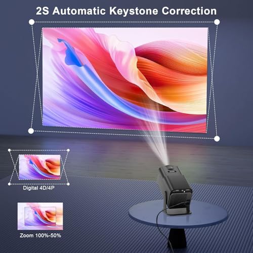 Image of BIGASUO Hy320 Mini Portable Projector-5G WiFi 6,Bluetooth 5.0 and Android 11,Support 4K and 1080P Full Hd,12,000 Lumens,Led Projector with 4D /4P Auto Correction,180 Rotation,Electronic Zoom (BGP27)