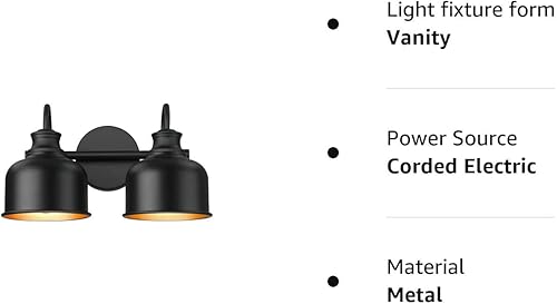 Miniatura 7 de Aplique de pared de 2 luces para baño, con pantalla de metal negro mate, industrial, para dormitorio, cocina, sala de estar, pasillo