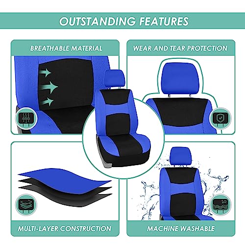 Automotive Seat Covers Blue Black Universal Fit Combo Set With Steering Wheel Cover And Seat Belt Pad For Cars, Suvs, And Trucks (Airbag Compatible And Split Bench) Fh Group Fb030Blueblack-Combo #TOP5