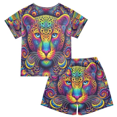 Leopard Head Pajama Set Short Sleeve Nightwear Soft Clothes Set Summer Pajamas Cotton 5Y2