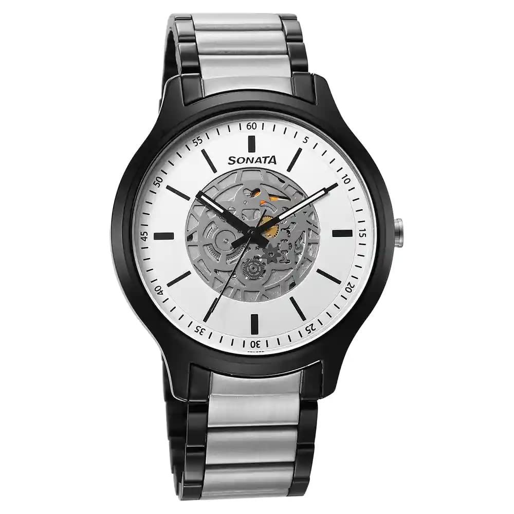 Sonata Unveil Quartz Analog Silver Dial Stainless Steel Strap Watch for Men-7140KM01