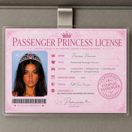Passenger Princess License Photo Visor Clip Photo Car Visor Clip Personalized Car Card for Girlfriend Boyfriend Wife Funny Passenger Princess Gift for Women Car Accessory Decor