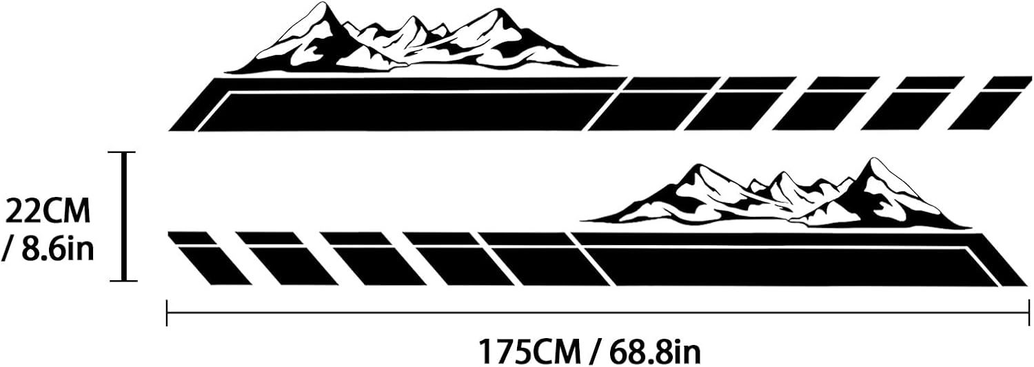 RUIANTE 2pcs Mountains Forest Graphic Stickers Car Body Door Side Decals Auto Long Stripes Vinyl Decal Racing Accessories for Car Pickup Truck SUV Camper Trailer Universal (Black)