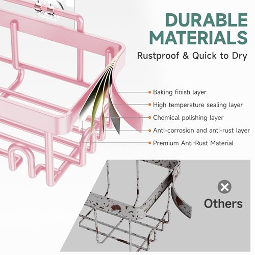 Veken Rustproof & Waterproof Shower Caddy 6-Pack, No Drilling Adhesive Shelves Rack with Soap Holder, Large Capacity Bathroom Organizers and Storage, Wall-Mounted Kitchen & Home Decor