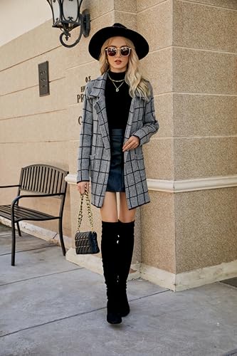 chouyatou Womens Business Casual Plaid Sweater Cardigan Open Front Notched Lapel Knit Blazer Jacket Coat4