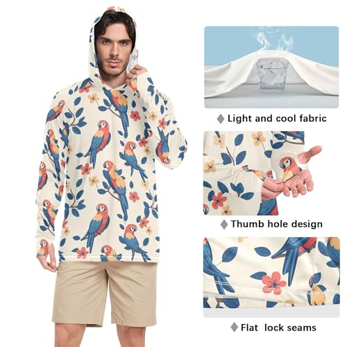 Cartoon Funny Macaw Neutral Mens Sun Shirts Protection Long Sleeve Clothing Hood Shirts UPF 50 + Beach Shirt S4