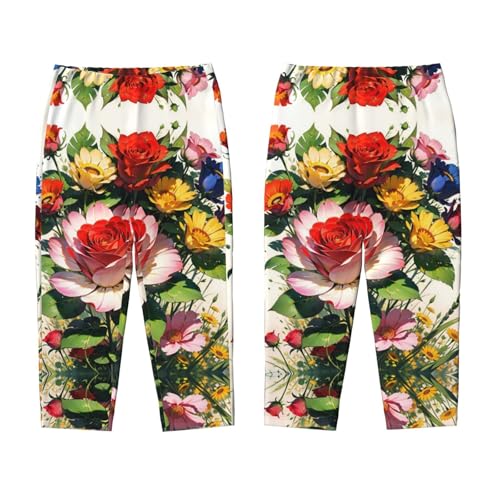 Pajama Pants Pajama Bottoms with Elastic Waistband Sleepwear Lounge Pants, Rose Flowers Sunflowers3