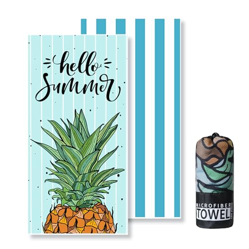 Lorymachy Mikrofaser Strandtuch - 180x100 cm Strandtuch XXL, 250GSM Schnelltrocknendes Badetuch Strand, Hautverträglich Beach Towel für Strand, Ausgestattet mit Aufbewahrungstasche(Ananas)