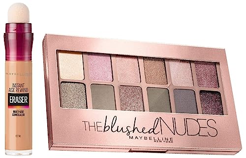 Image of Maybelline New York Instant Age Rewind Radiant Acne Prone Concealer Cream, Medium, 6G And New York The Blushed Nudes Palette Eyeshadow, 9G, 1 Count
