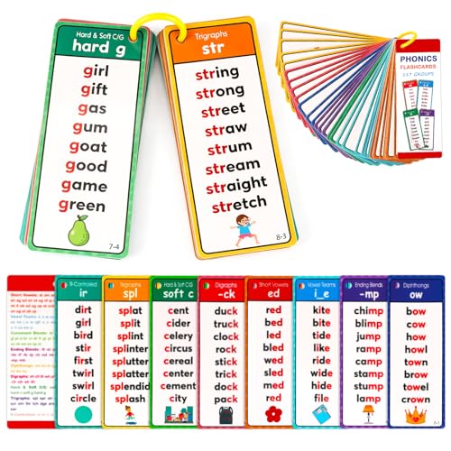 Phonics Word Cards,117 Sound Groups 900+ Rhyming Words Preschool English Discovery Joy,60 Pcs Phonics Word List Card Set,Learn to Read & Spell, Fun Activities for Kindergarten and Homeschool