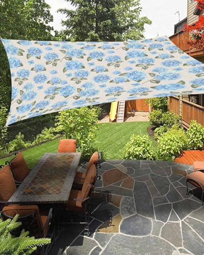 Boanket Sun Shade Sail 12' x 16', Blue Spring Floral Sun Blocking Shades Privacy Outdoor Covering, Blossom Summer Flower Botanical Rustic Shade Cloth for Patio Deck Terrace Garden Lawns Beach Backyard