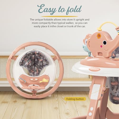 Image of Baybee Minto 2-in-1 Baby Walker for Kids with Push Handle, 2-Level Height Adjustment, Footmat & Musical Toy Bar | Activity Push Walker for Babies 6-18 Months (Pink)