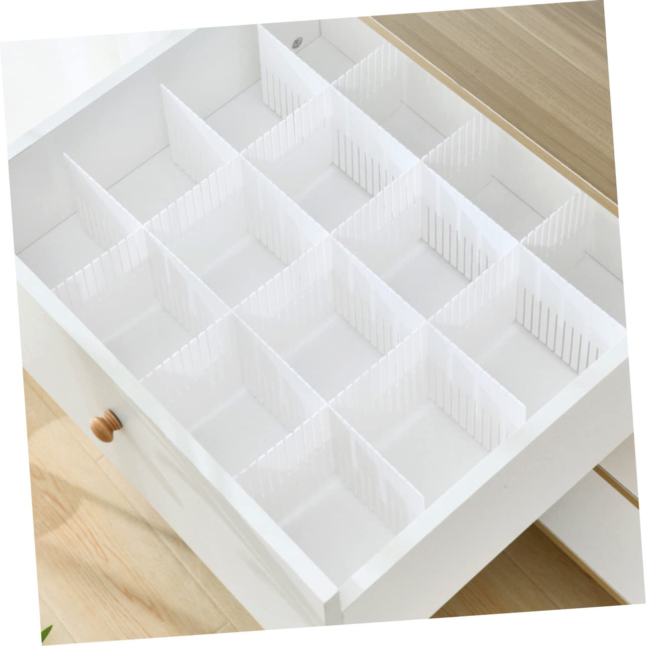 Luxshiny Divisori Per Cassetti Multifunzionali in Plastica Rigida, Set Da 10 Pannelli 38x11 Cm, Organizzatore Modulare Per Biancheria e Calze, Soluzione Salvaspazio Per Armadio e Cassetti Casa