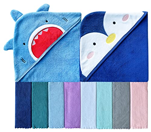 Image of Sunny zzzZZ Baby Hooded Bath Towel, Shark and Penguin