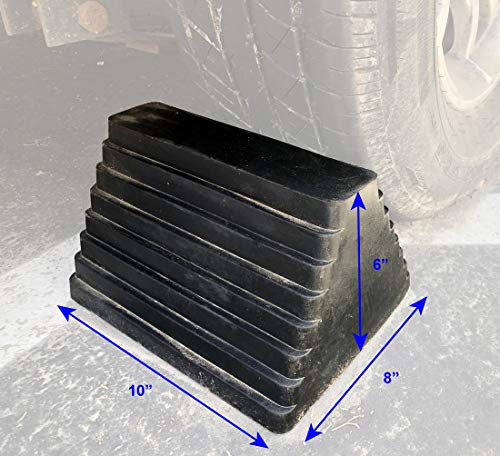 Image of MaxxHaul Rubber Wheel Chock, Large 10 inch x 8 inch x 6 inch Heavy Duty Tire Stop with Non Slip All Weather Grip, Oil Resistant Rubber Block with Steel Eyebolt for Vehicle and Trailer Safety (80681) (Pack of 5)
