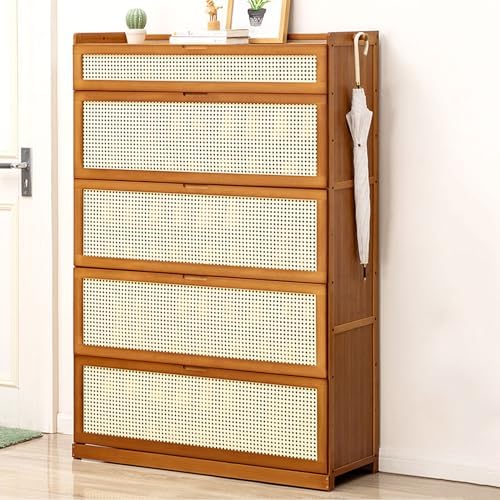 Shoe Storage Cabinet Cabinets Hallway Slim Cupboard Cupboards Hallways Slimline，Bamboo Shoe Storage Cabinet with Flip Doors & 2 Hooks, Stylish Shoe for Hallway & Living Room, Space-Saving So