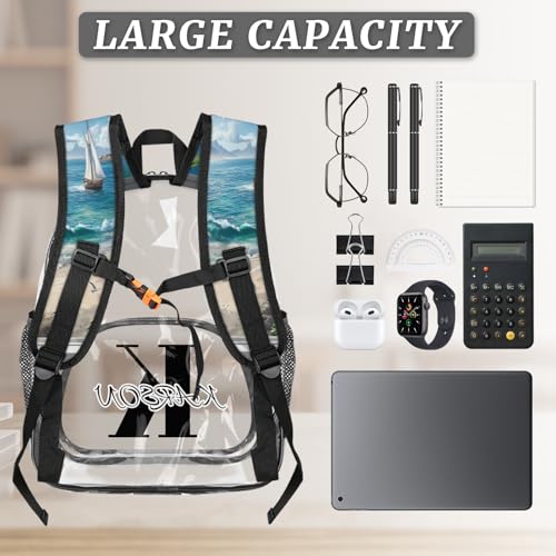 Personalized Ocean Beach Small Clear Backpack Stadium Approved Heavy Duty PVC Plastic Custom Summer Theme Transparent Backpacks See Through Bag with Name3