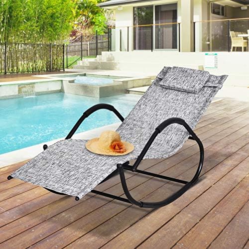 Outsunny Patio Texteline Rocking Lounge Chair Zero Gravity Rocker Outdoor Patio Garden Recliner Seat w/Padded Pillow - Grey