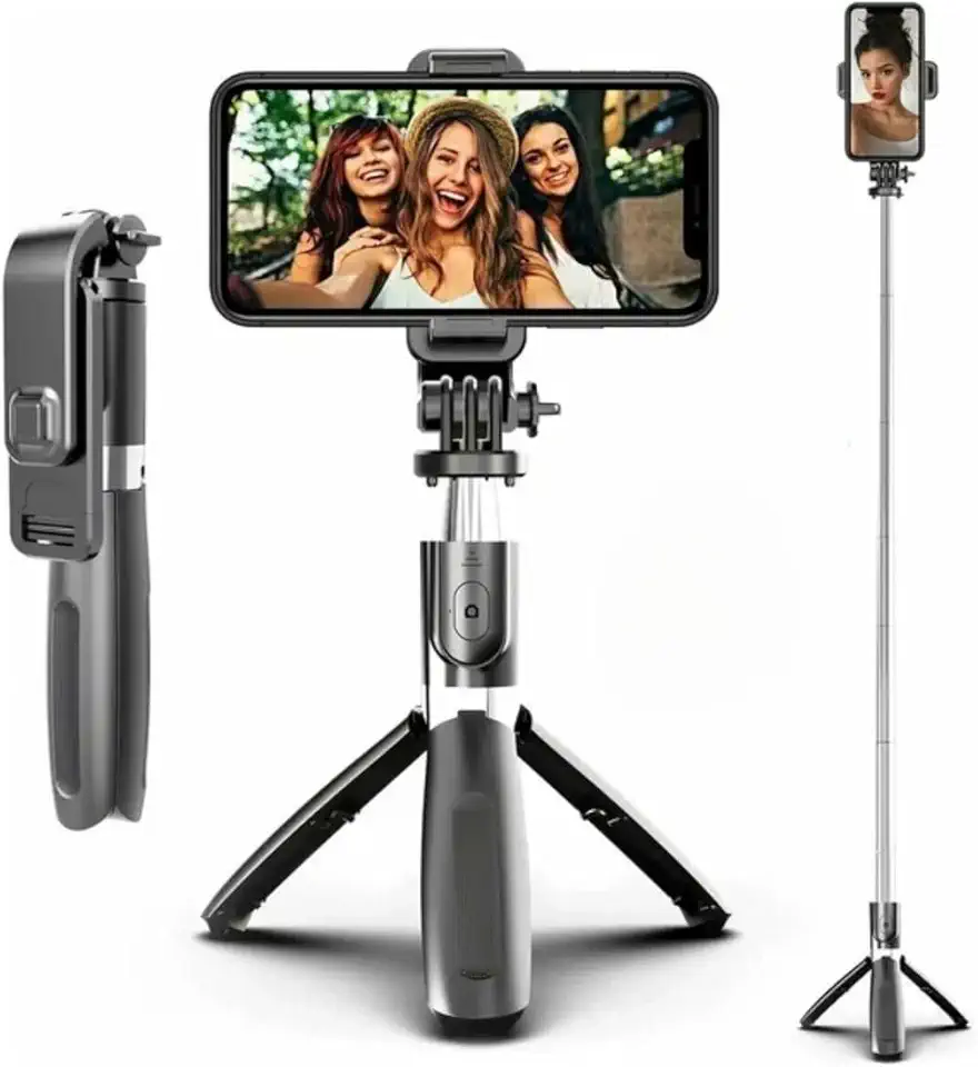 Bastao Tripe Selfie Stick Bluetooth Premium 3 em 1 para Celular e Camera Controle Remoto Dobravel 360 Fotos Videos Lives