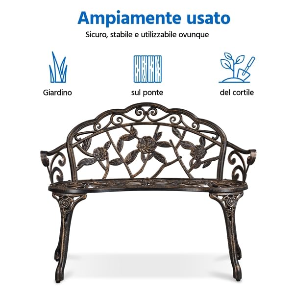 Panchina da Giardino Panca Esterno in Ferro Battuto Salottino da Balcone con Schienale Bronzo