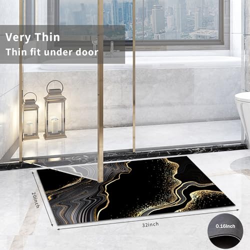 MUGINYU Black Gold Bathroom Rugs Sets 3 Piece Abstract Bath Mat Thin Rubber Diatomaceous Earth Quick Dry Rugs Water Absorbent Floor mat with U-Shaped Contour Toilet Mat Bath for Bathroom Decor by MUGINYU - Used condition - Image 3
