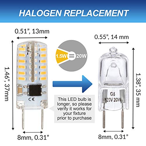 Simba Lighting G8 Led Dimmable Light Bulb (5 Pack) 1.5W T4 37Mm 20W Halogen Replacement For Accent Lights, Under Cabinet Puck Light, Desk Lamps, Pendant Lights, 120V Jcd Bi-Pin Base, Soft White 3000K #TOP4