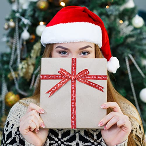 CNMTCCO 2 Rolls 43 Yard Merry Christmas Ribbons Grosgrain Wrapping Rope with Snowflake Pattern for Christmas Favor Party DIY Crafts Package Decor (White Font) - Image 4