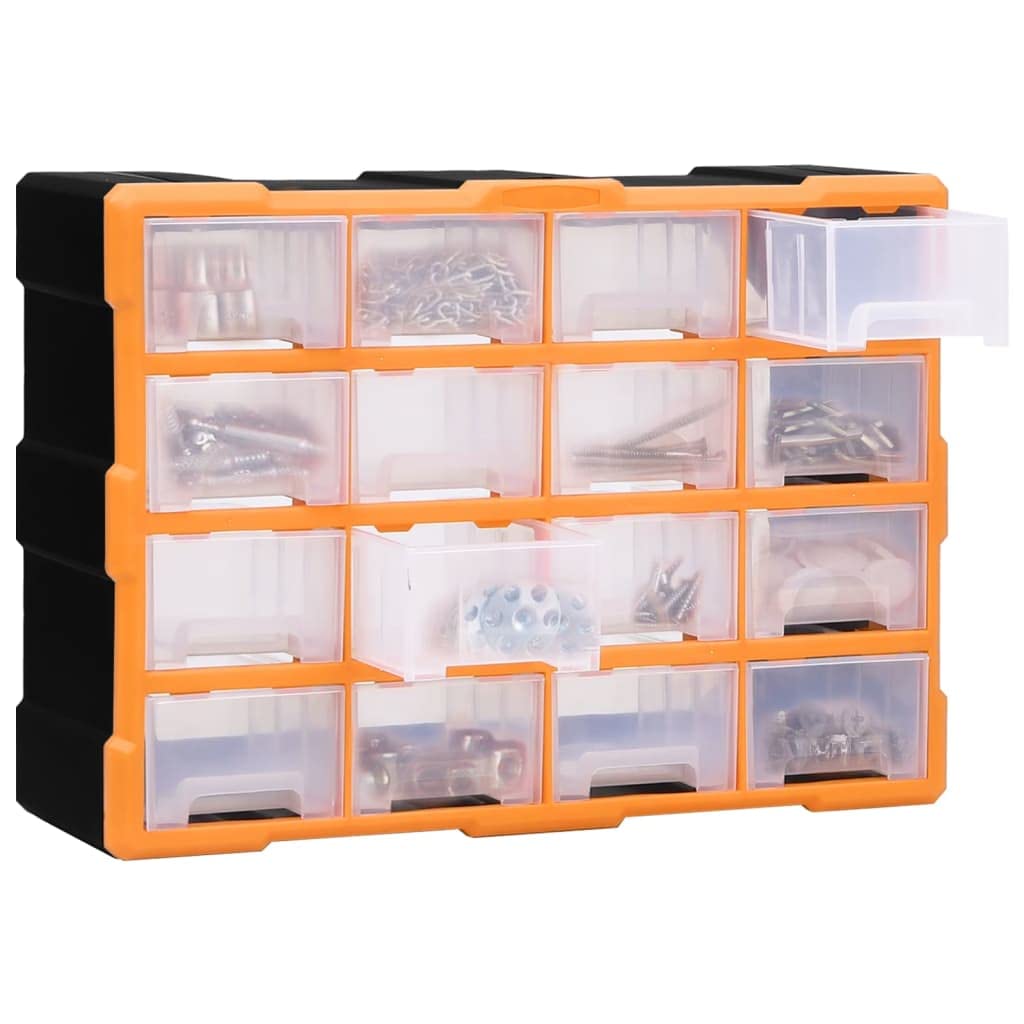 Tomostar Casier à Vis Plastique, Boîte à Outils Armoire à Outils Casier de Rangement Organisateur Multi-tiroirs avec 16 tiroirs centraux 52x16x37 cm